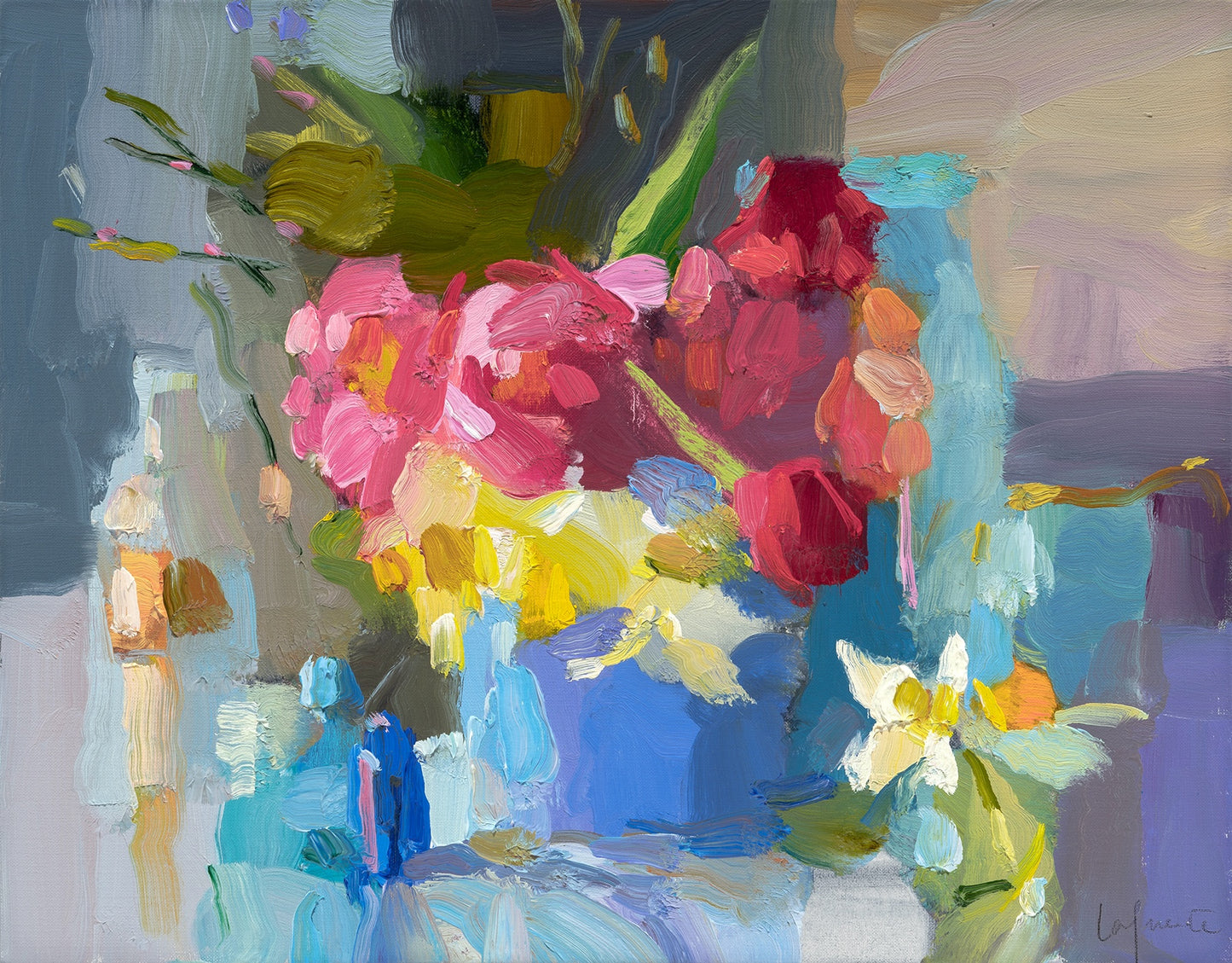 Bottles, Peonies, and Red Ranunculus