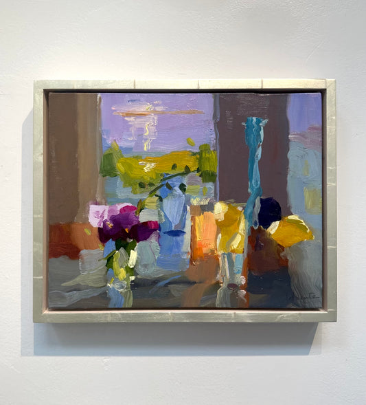 Pansies and Candlestick by the Window