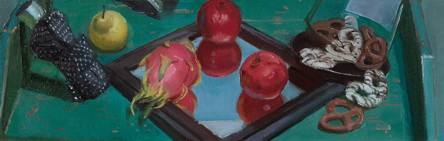 Still Life With Frosted Pretzels And Dragonfruit