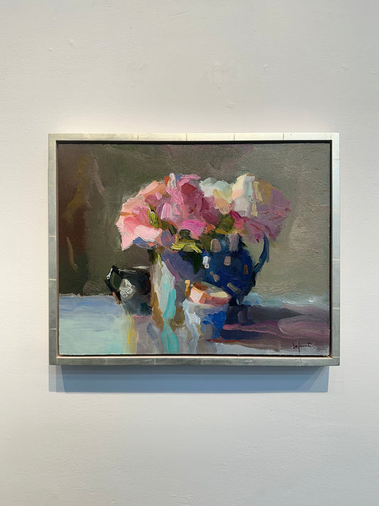 Peonies with Pitchers and Stacked Teacups