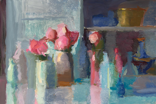 Roses, Bottles, and Brass Bowl