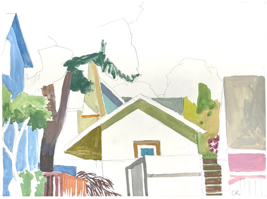 Spring Lawn (Narberth, PA - Gouache On Paper)