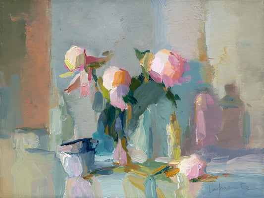 Teacups, Peonies, and Bottles