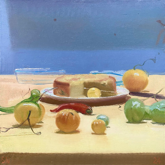 Still Life With Cheesecake and Fruits