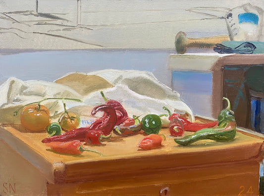 Still Life With Peppers On Table