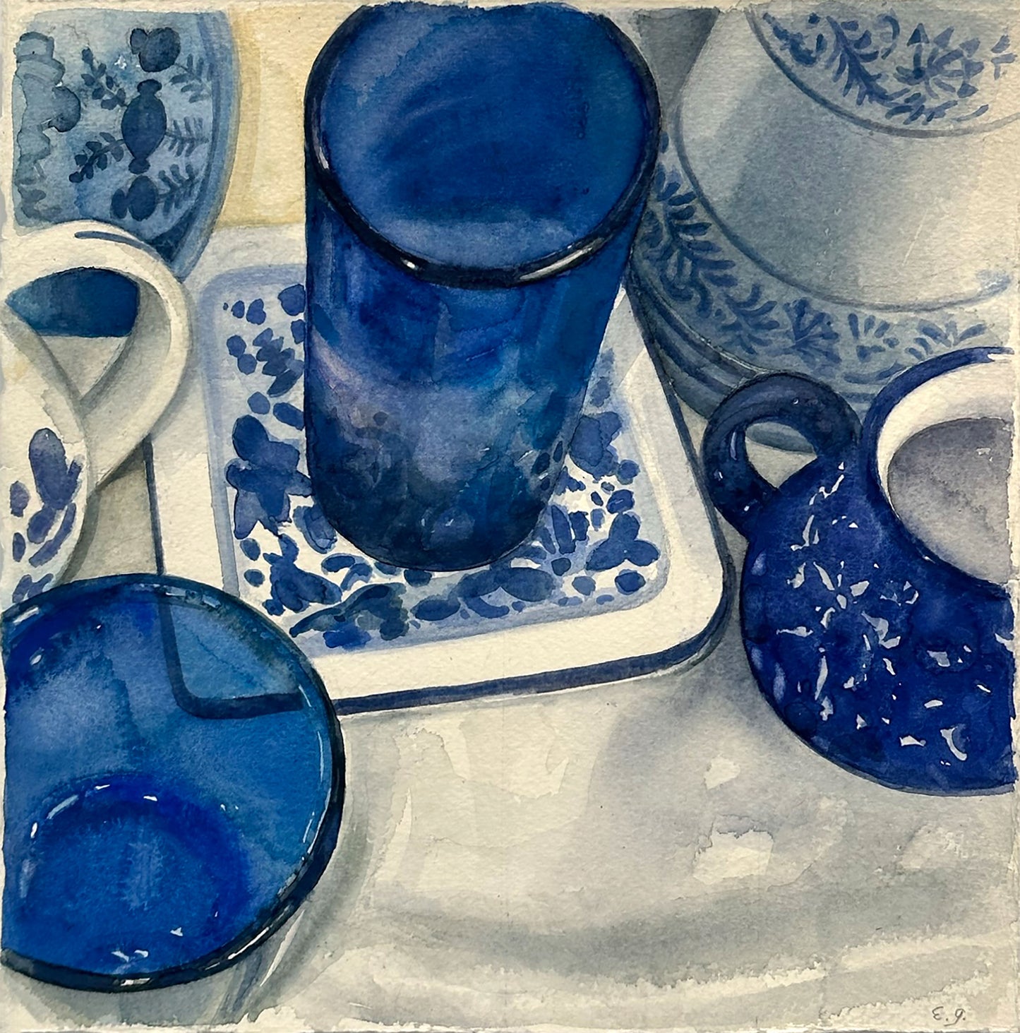 Blue Glasses And Dishware