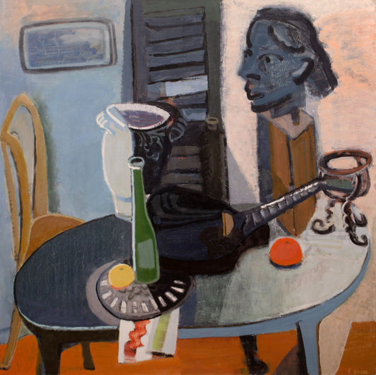 Orange And Blue Still Life With Sculpture